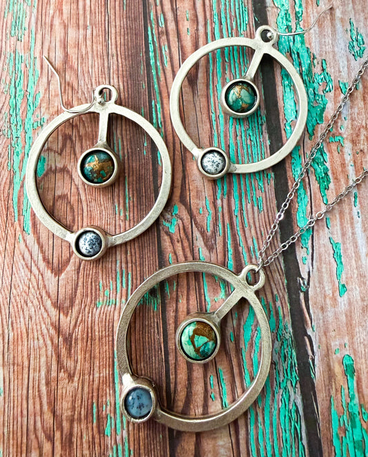 Artemis Jewelry Set - Lunar Orbit Necklace and Earrings with Natural Stones