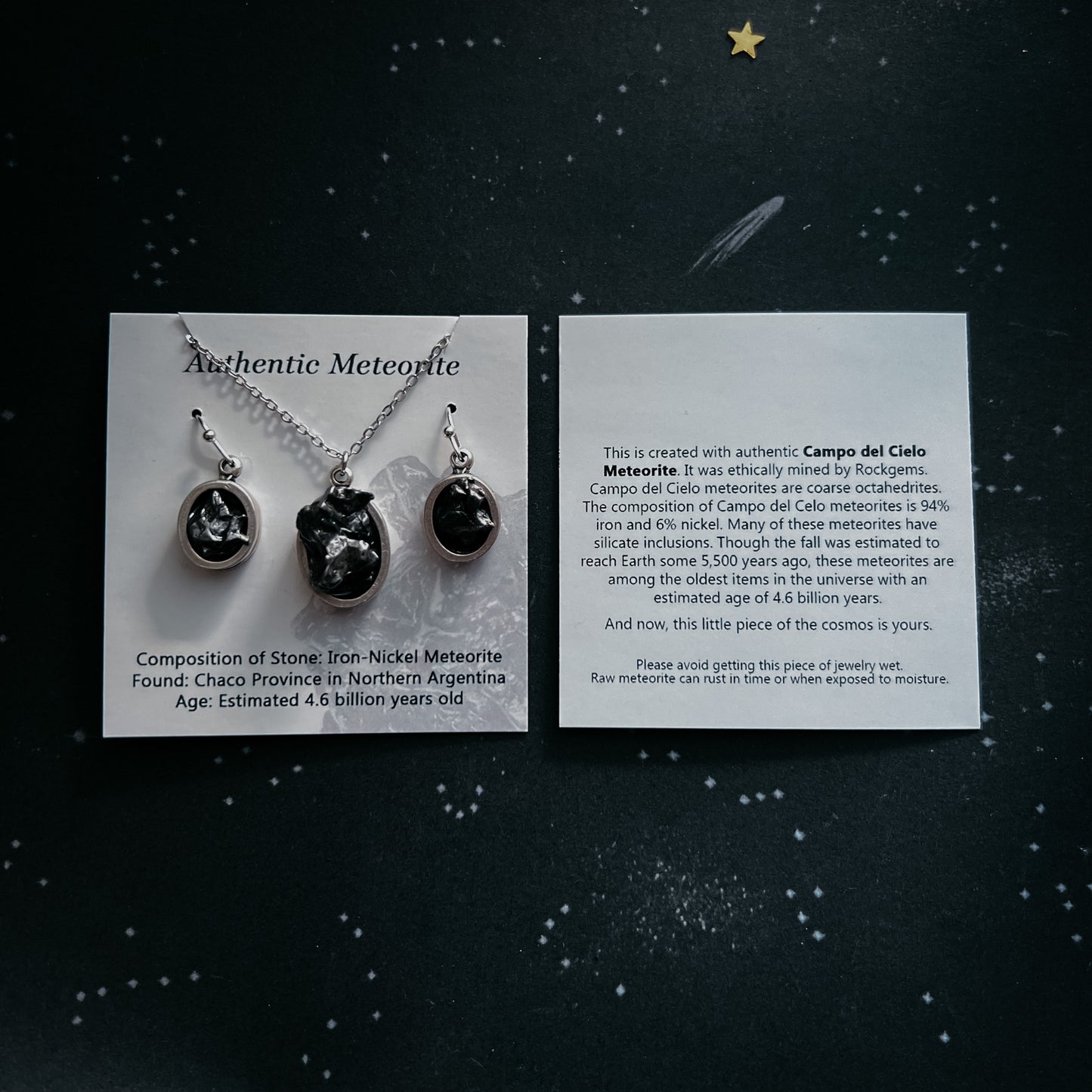Night Sky Ring with Raw Meteorite Ring Yugen Handmade