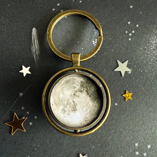 My Moon Double Sided Bronze Fidget Keychain with Two Custom Lunar Phases
