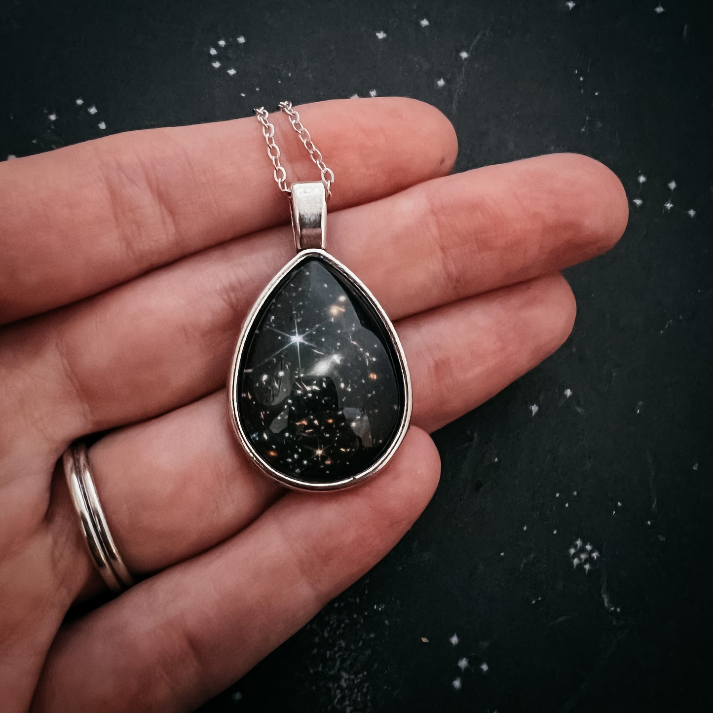 JWST Deep Field Drops in Cosmic Ocean Teardrop Necklace Necklace Yugen Handmade