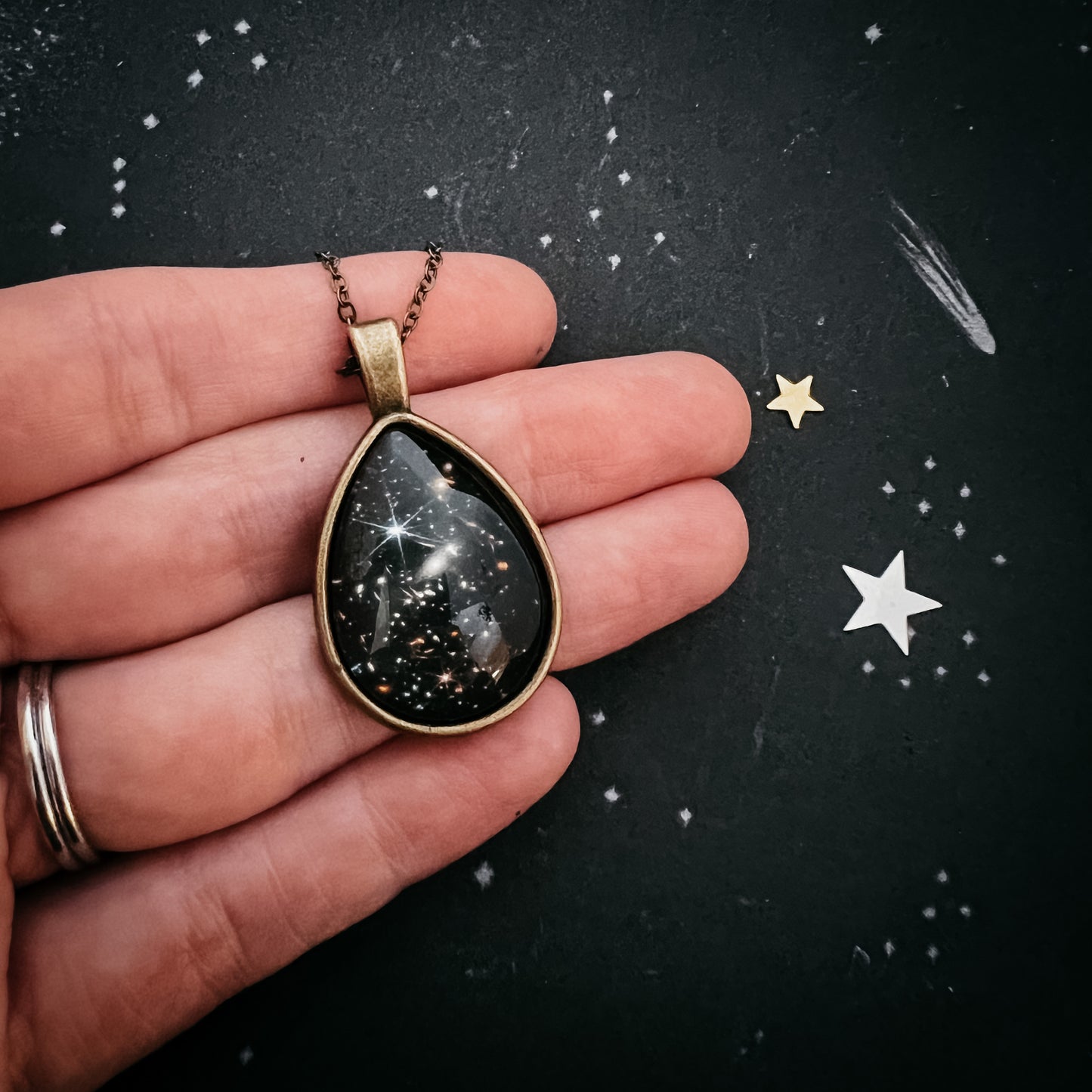 JWST Deep Field Drops in Cosmic Ocean Teardrop Necklace Necklace Yugen Handmade