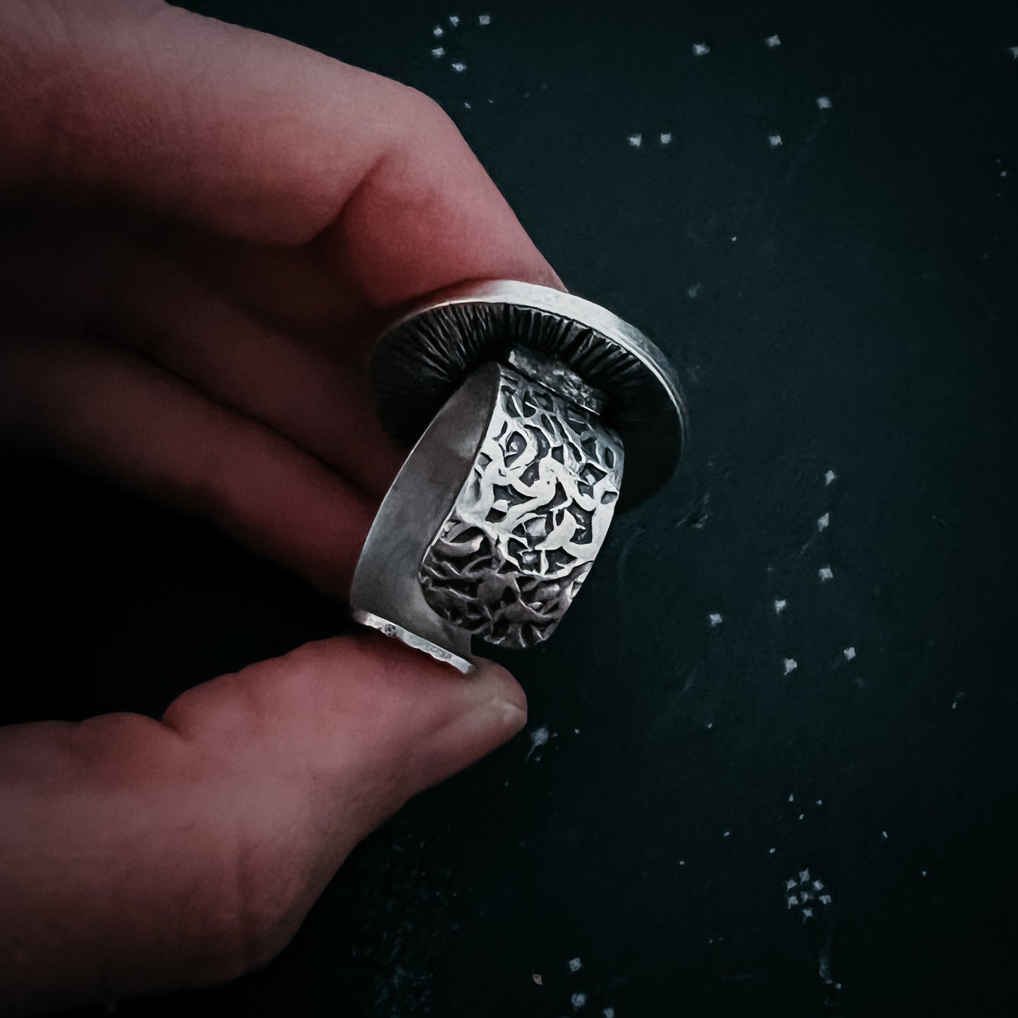 Night Sky Ring with Raw Meteorite Ring Yugen Handmade