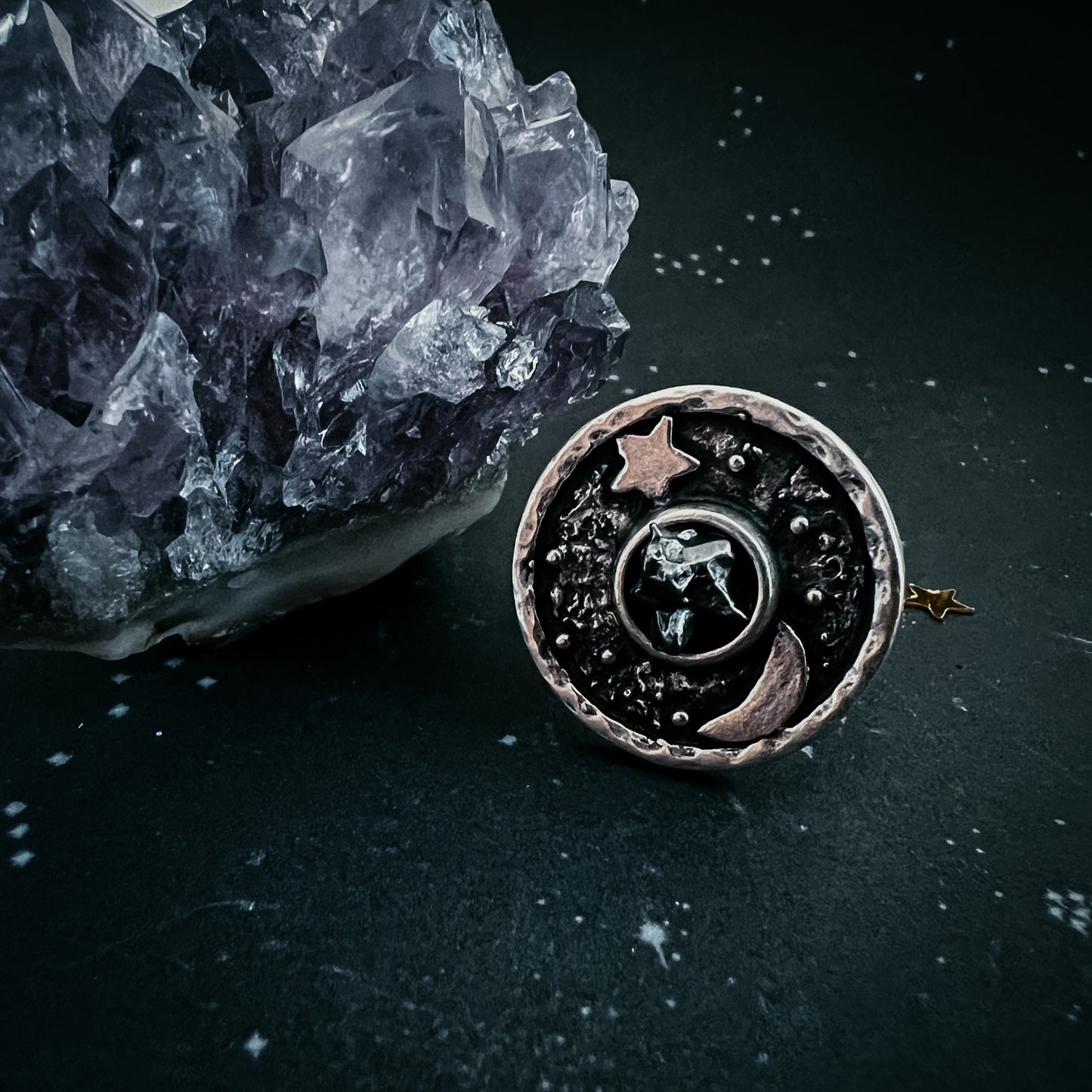 Night Sky Ring with Raw Meteorite Ring Yugen Handmade