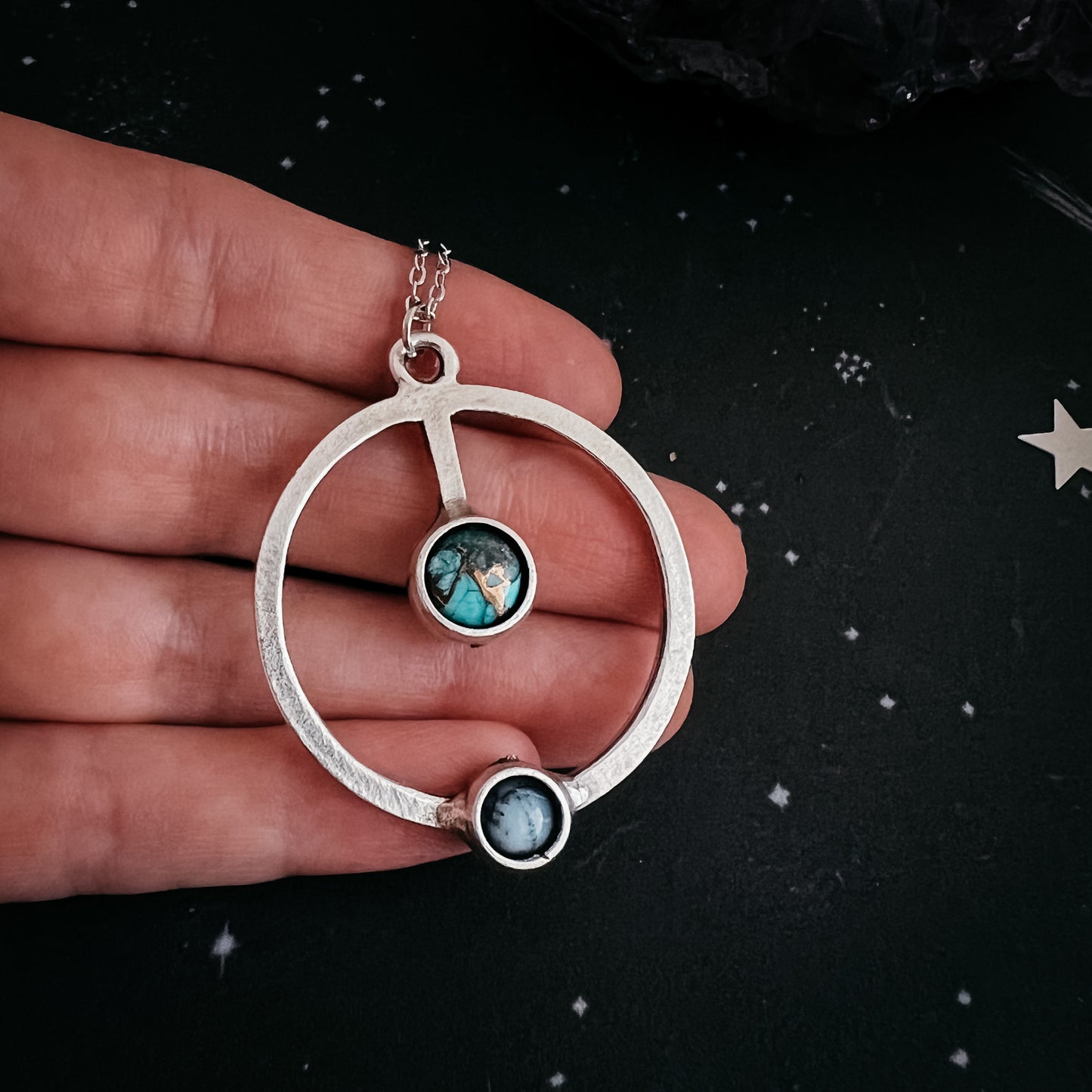 Artemis Necklace - Lunar Orbit Pendant with Natural Stones Necklace Yugen Handmade