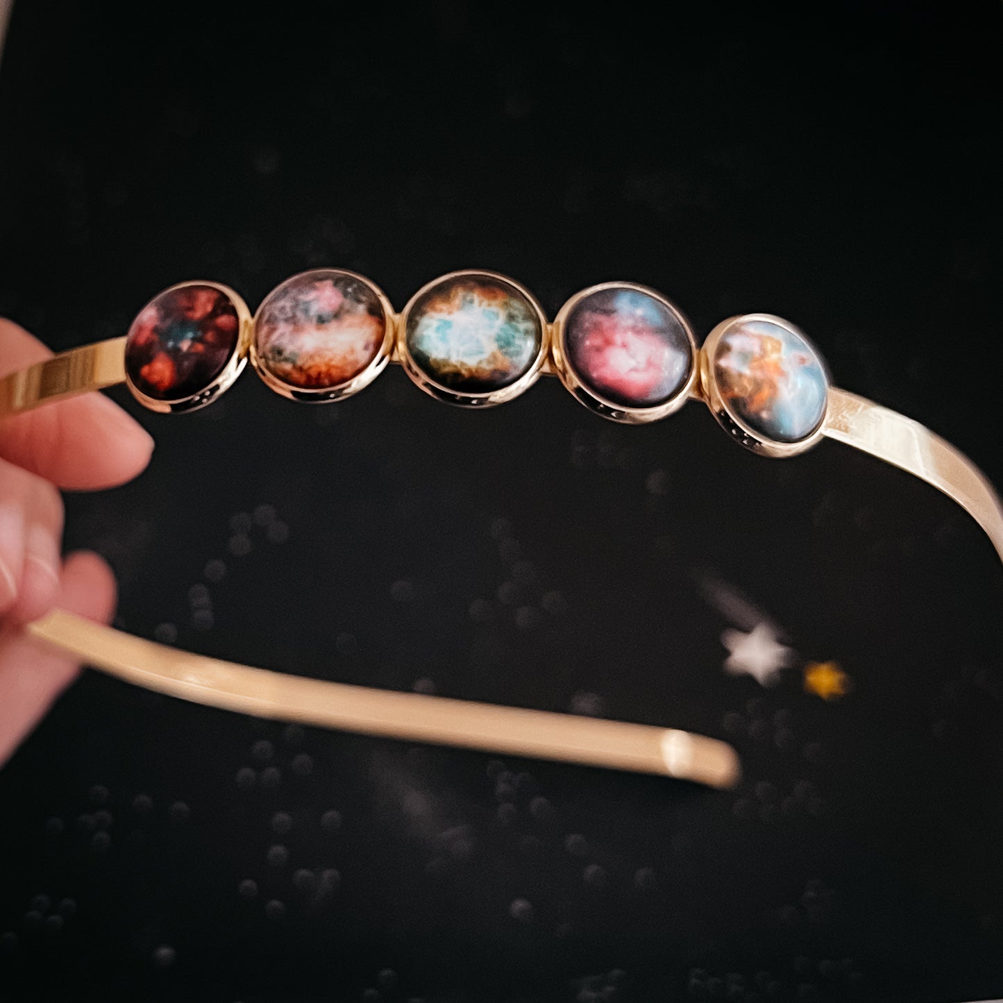 Nebula Rainbow Headband Hair Accessories Yugen Handmade Gold Tone  