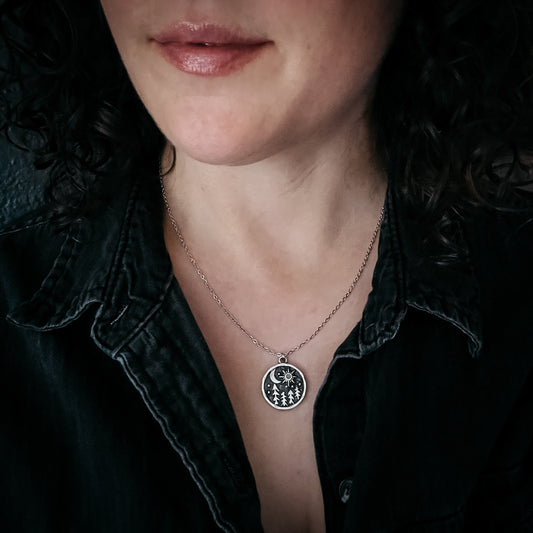 Starry Forest Night Pendant Necklace with Opal Necklace Yugen Handmade