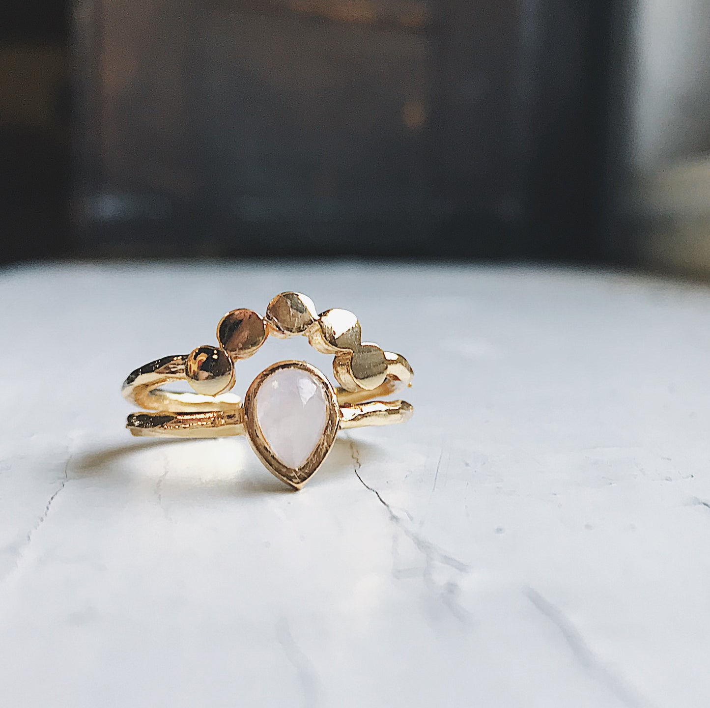 Moondrop Moonstone Ring Ring Yugen Handmade Gold Tone