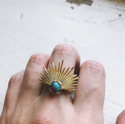 Sun Goddess Ring with Copper Oyster Turquoise Ring Yugen Handmade