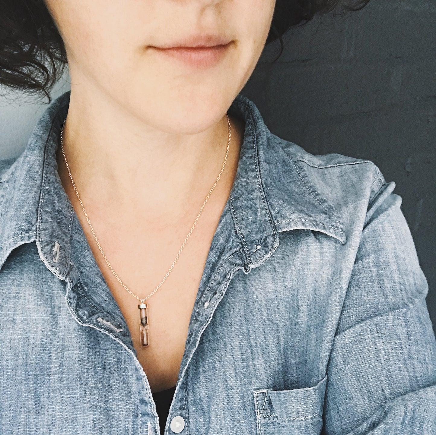 Space Time Hourglass Necklace with Meteorite Dust Necklace Yugen Handmade