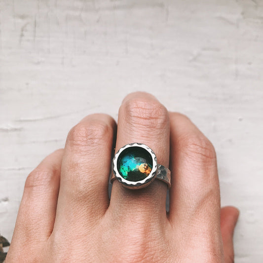 Hammered Adjustable Galaxy Space Ring Ring Yugen Handmade Antique Silver