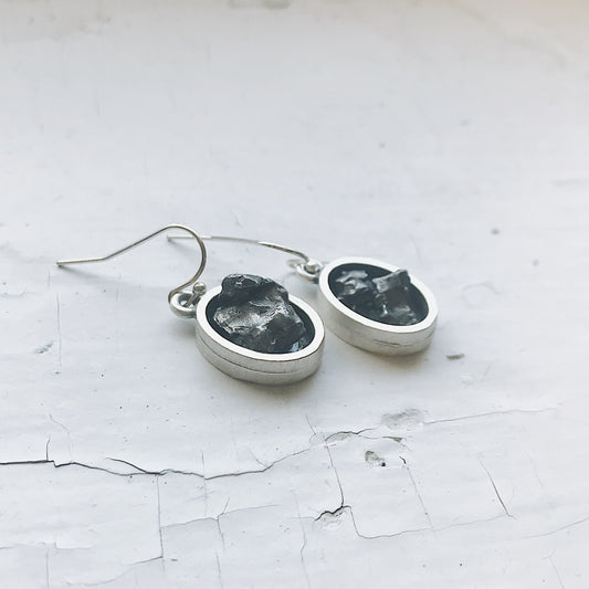 Oval Dangle Earrings with Raw Meteorite Earrings Yugen Handmade