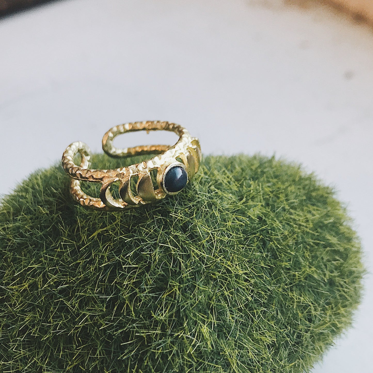 Moon Phase Ring with Black Opal Ring Yugen Handmade