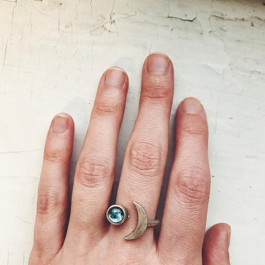 My Moon Crescent Shaped Custom Ring Ring Yugen Handmade Antique Silver