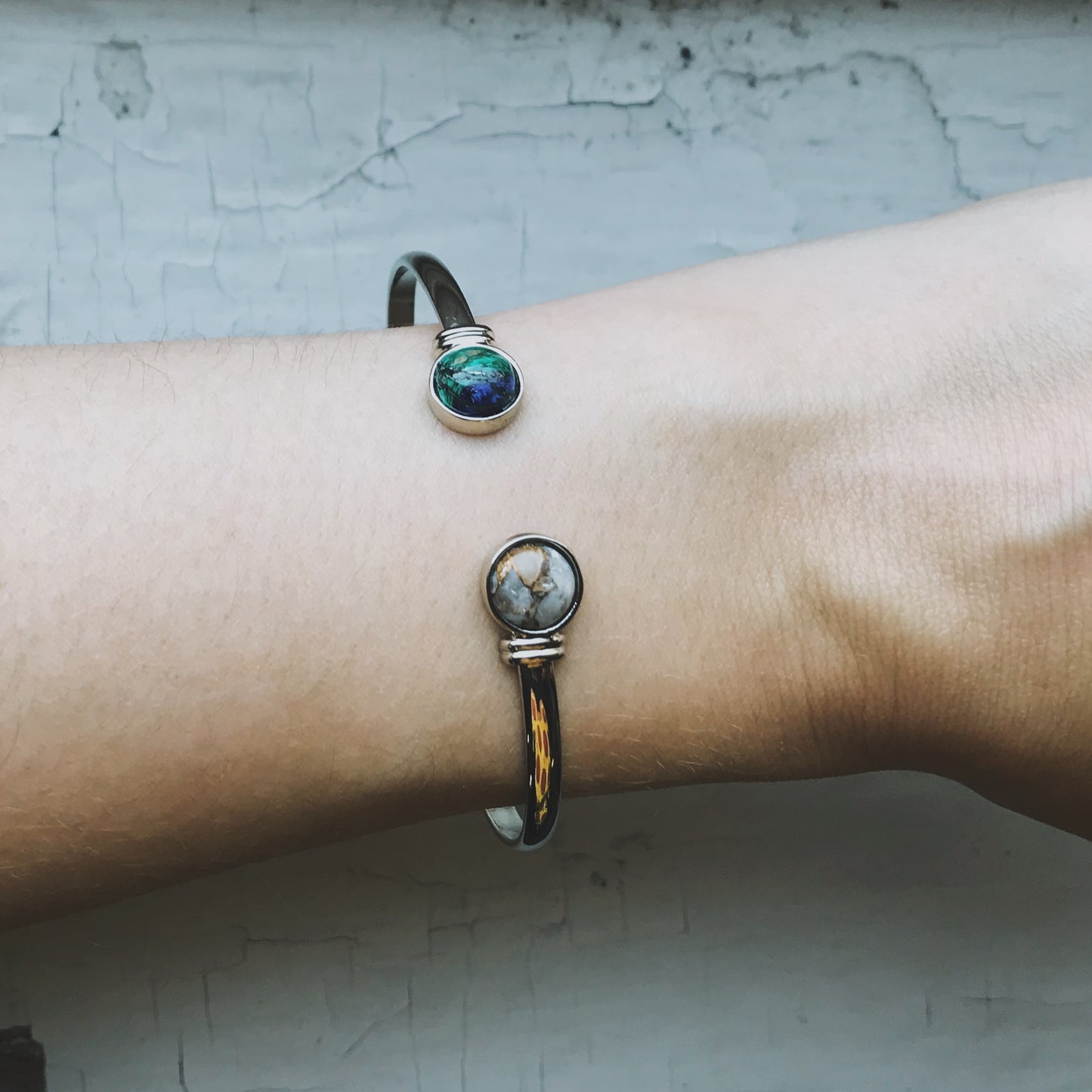 Earth and Moon Cuff Bracelet with Natural Stones Bracelet Yugen Handmade