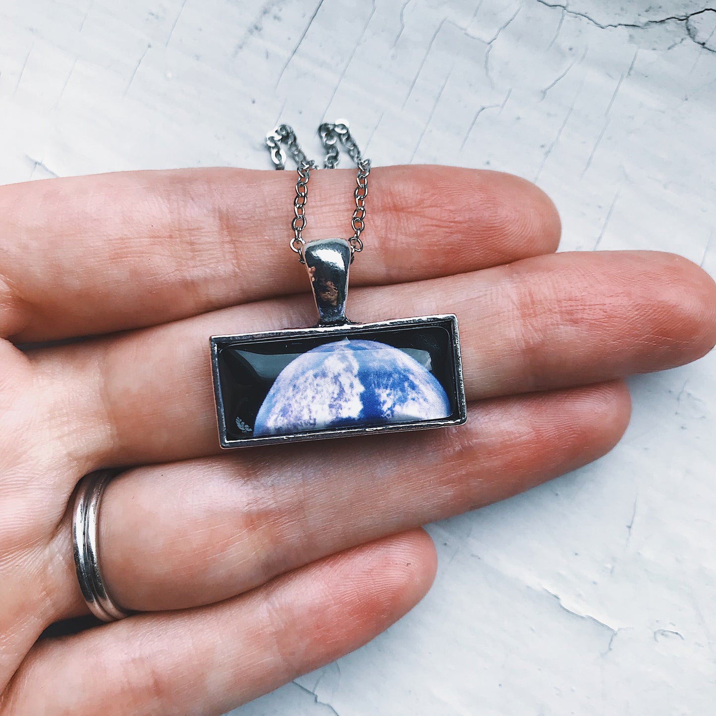 Planetary Society LightSail Rectangle Necklace - Earth Necklace Yugen Handmade   