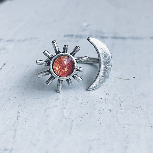 Sun and Moon Sculptural Statement Ring Ring Yugen Handmade Silver