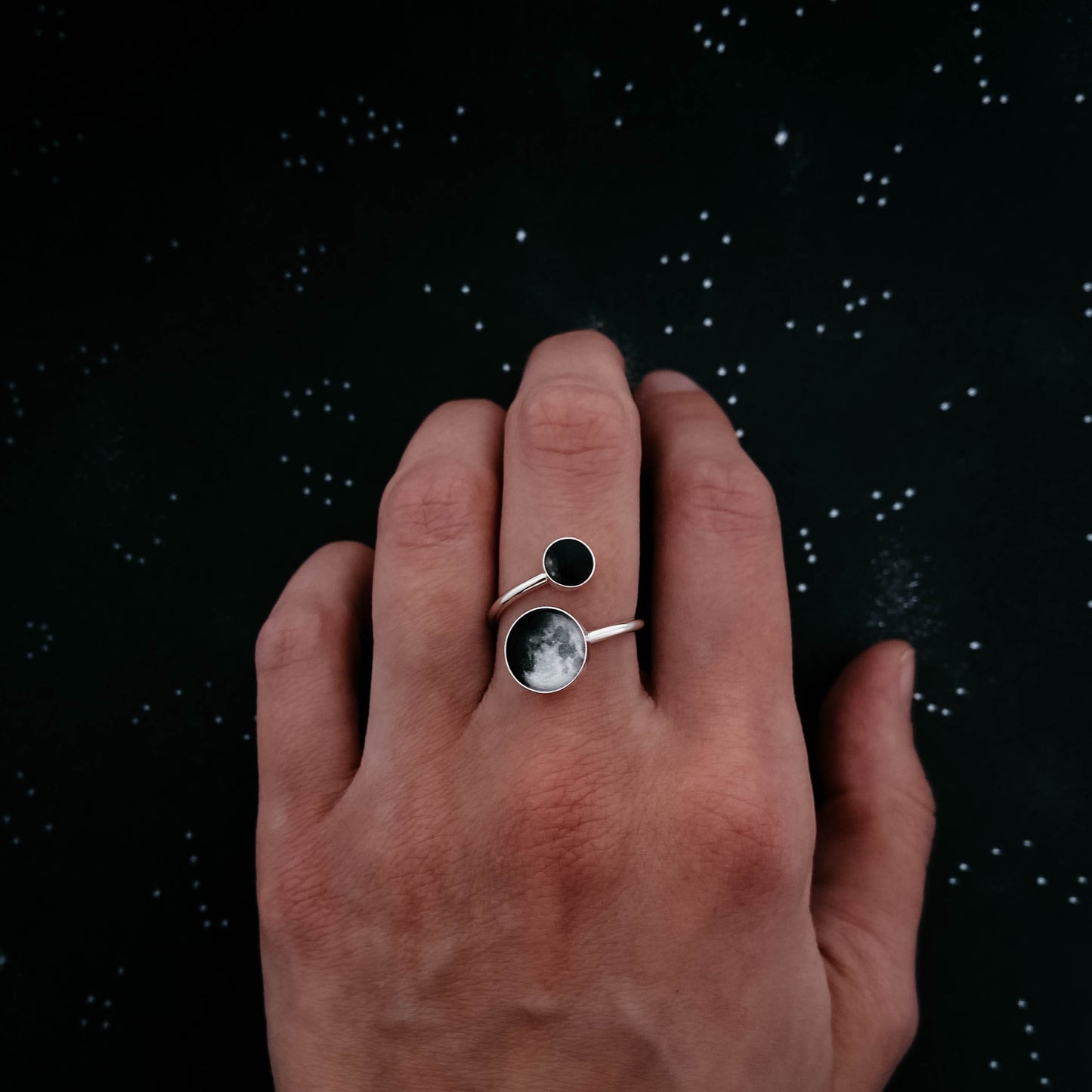 Mother and Me Ring - My Moon Phase Bypass Ring in Sterling Silver Ring Yugen Handmade