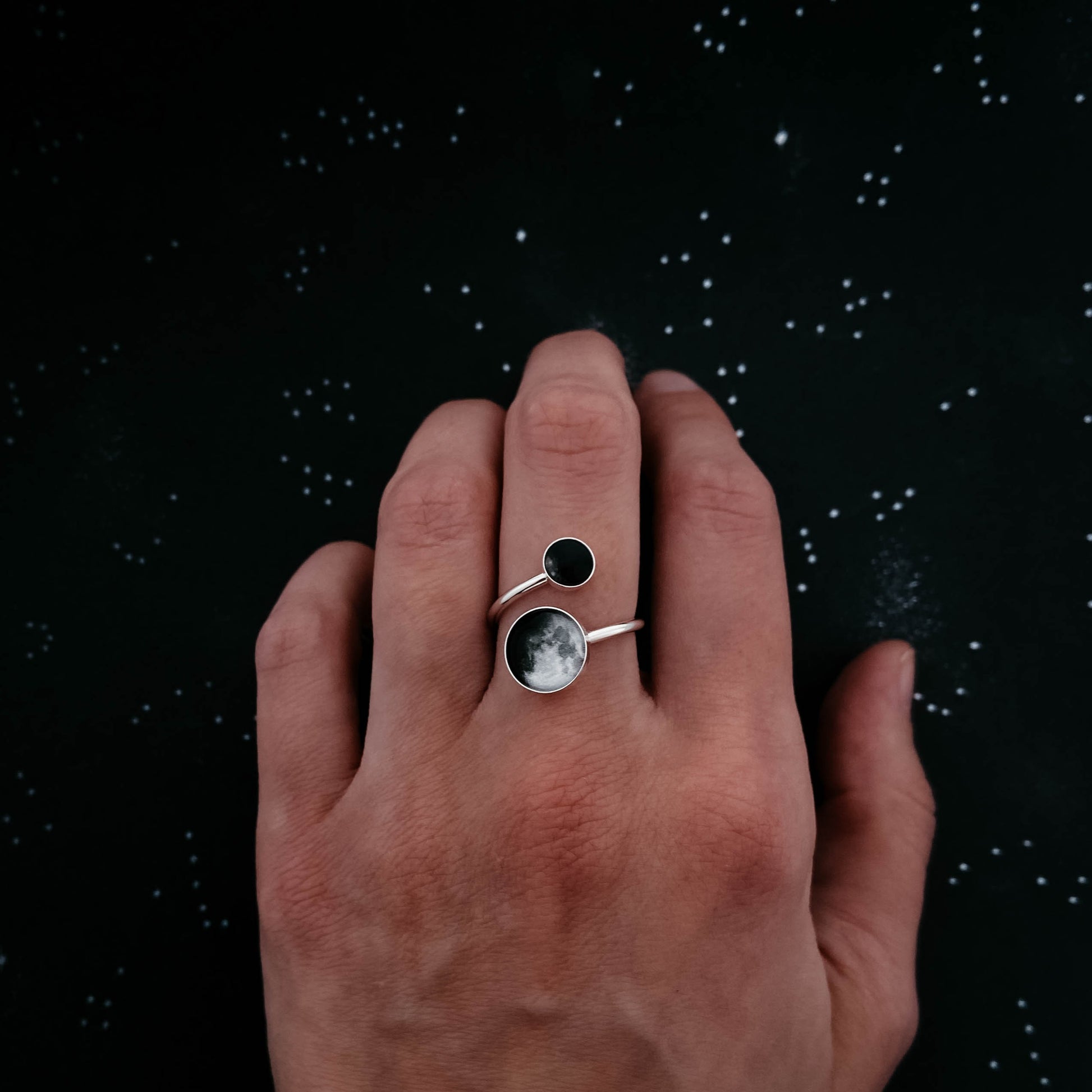 Mother and Me Ring - My Moon Phase Bypass Ring in Sterling Silver Ring Yugen Handmade
