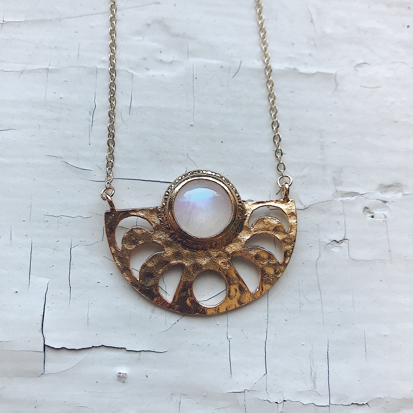 Moon Goddess Necklace - Moon Phases Rainbow Moonstone Pendant Necklace Yugen Handmade