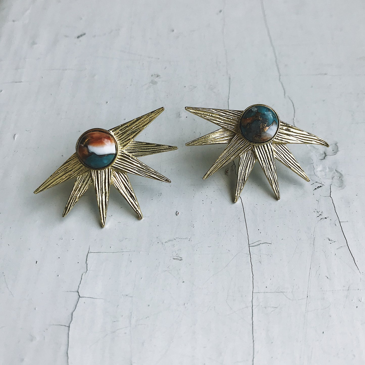 Sun Goddess Earrings with Copper Oyster Turquoise Earrings Yugen Handmade