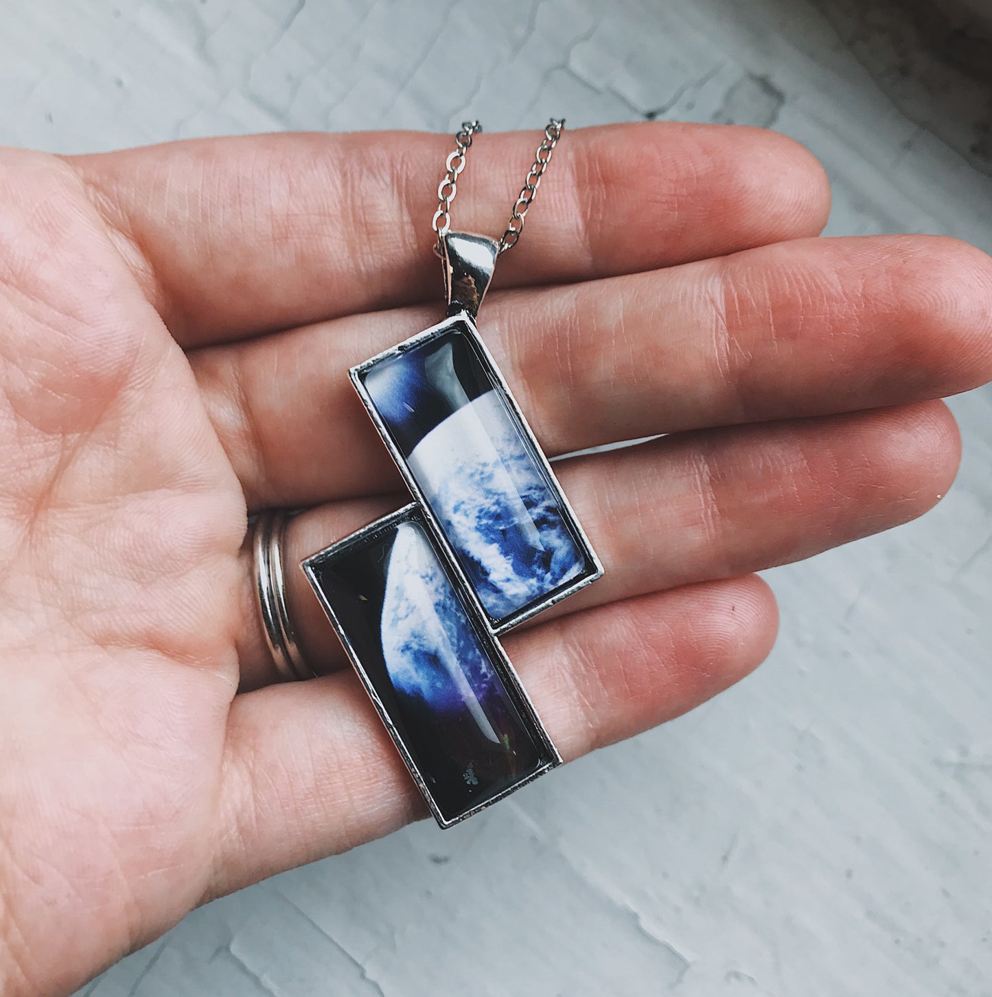 Planetary Society LightSail 2 Image Rectangle Earth Necklace Necklace Yugen Handmade   