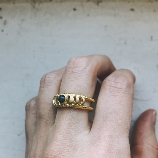 Moon Phase Ring with Black Opal Ring Yugen Handmade