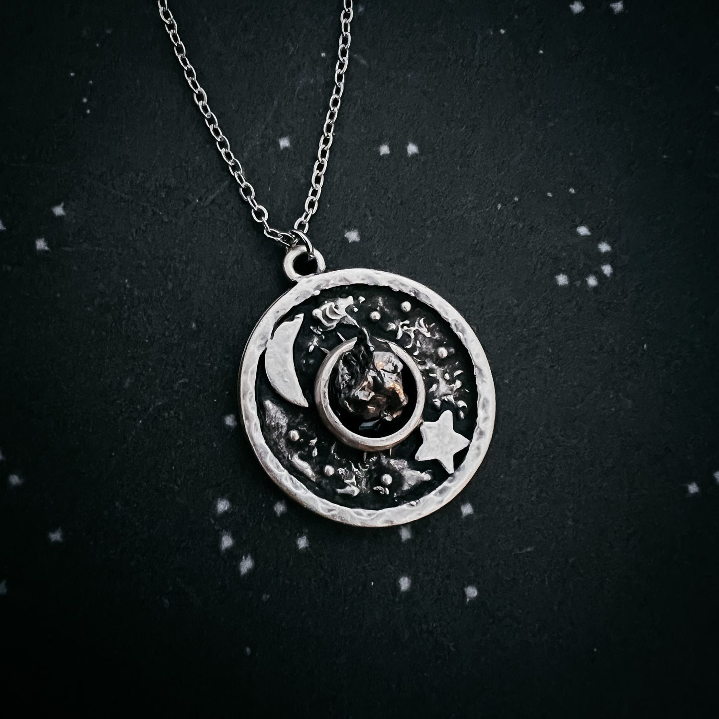 Night Sky Pendant Necklace with Authentic Meteorite Necklace Yugen Handmade