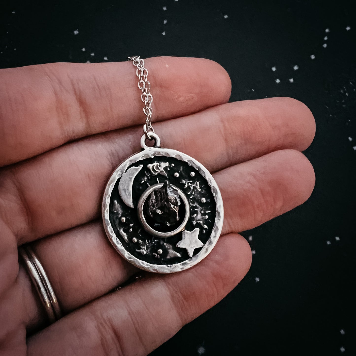 Night Sky Pendant Necklace with Authentic Meteorite Necklace Yugen Handmade