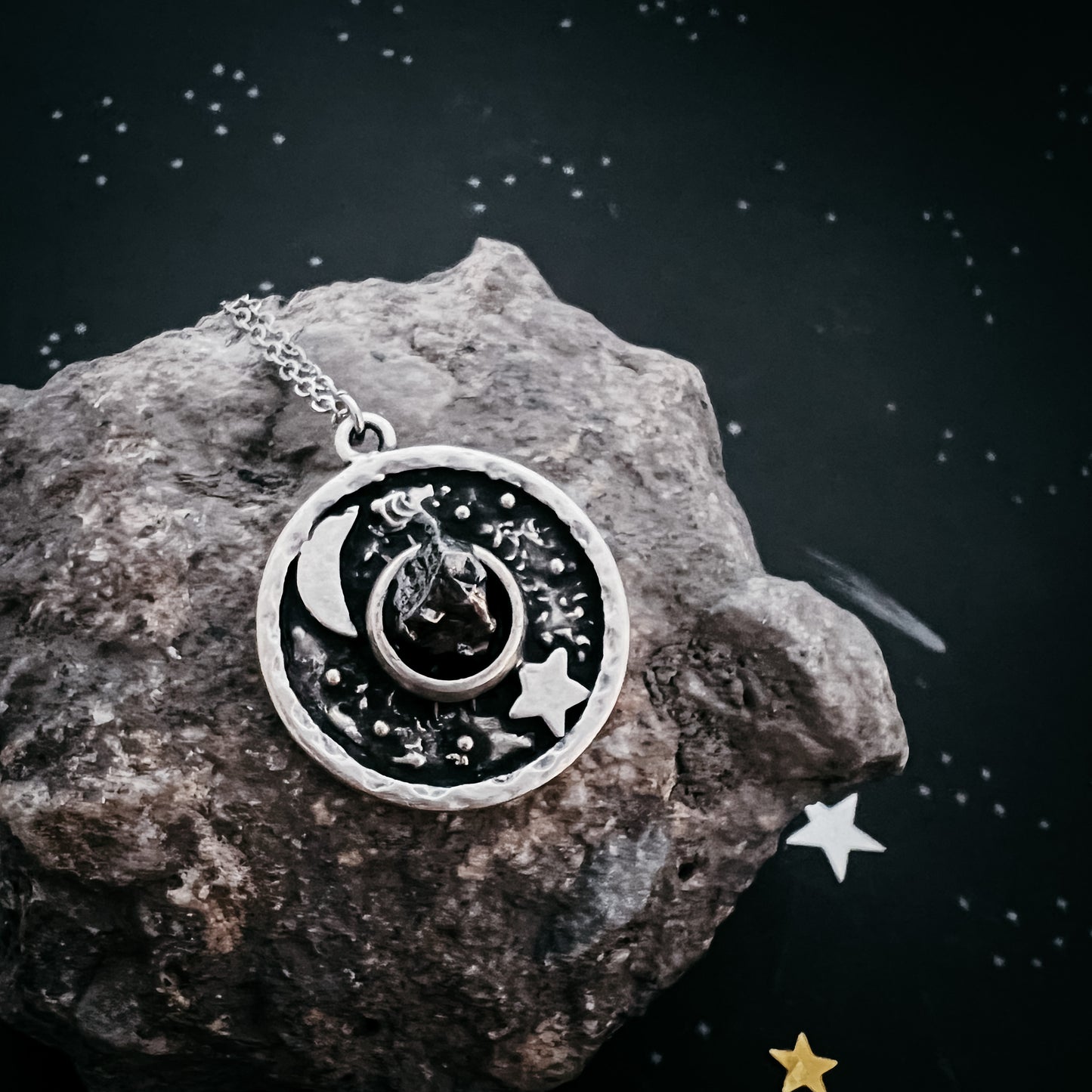 Night Sky Pendant Necklace with Authentic Meteorite Necklace Yugen Handmade
