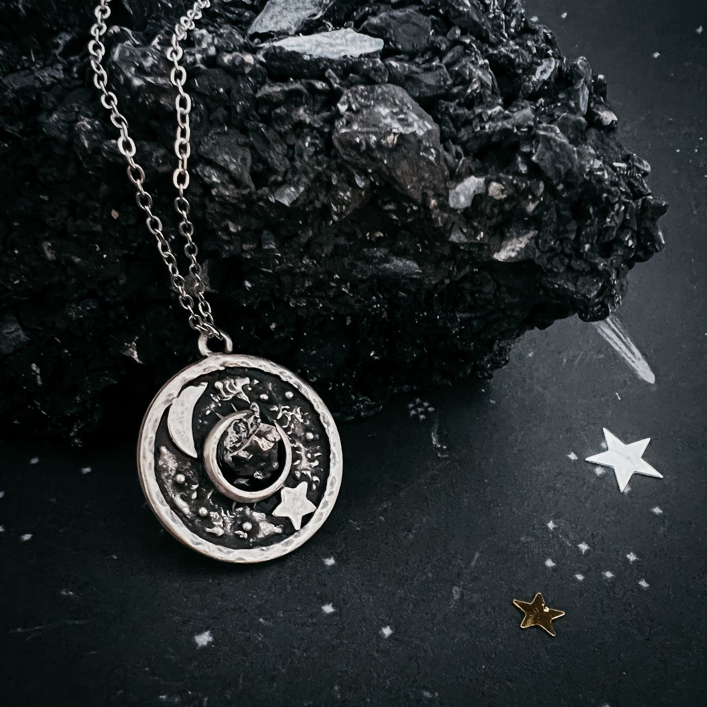 Night Sky Pendant Necklace with Authentic Meteorite Necklace Yugen Handmade