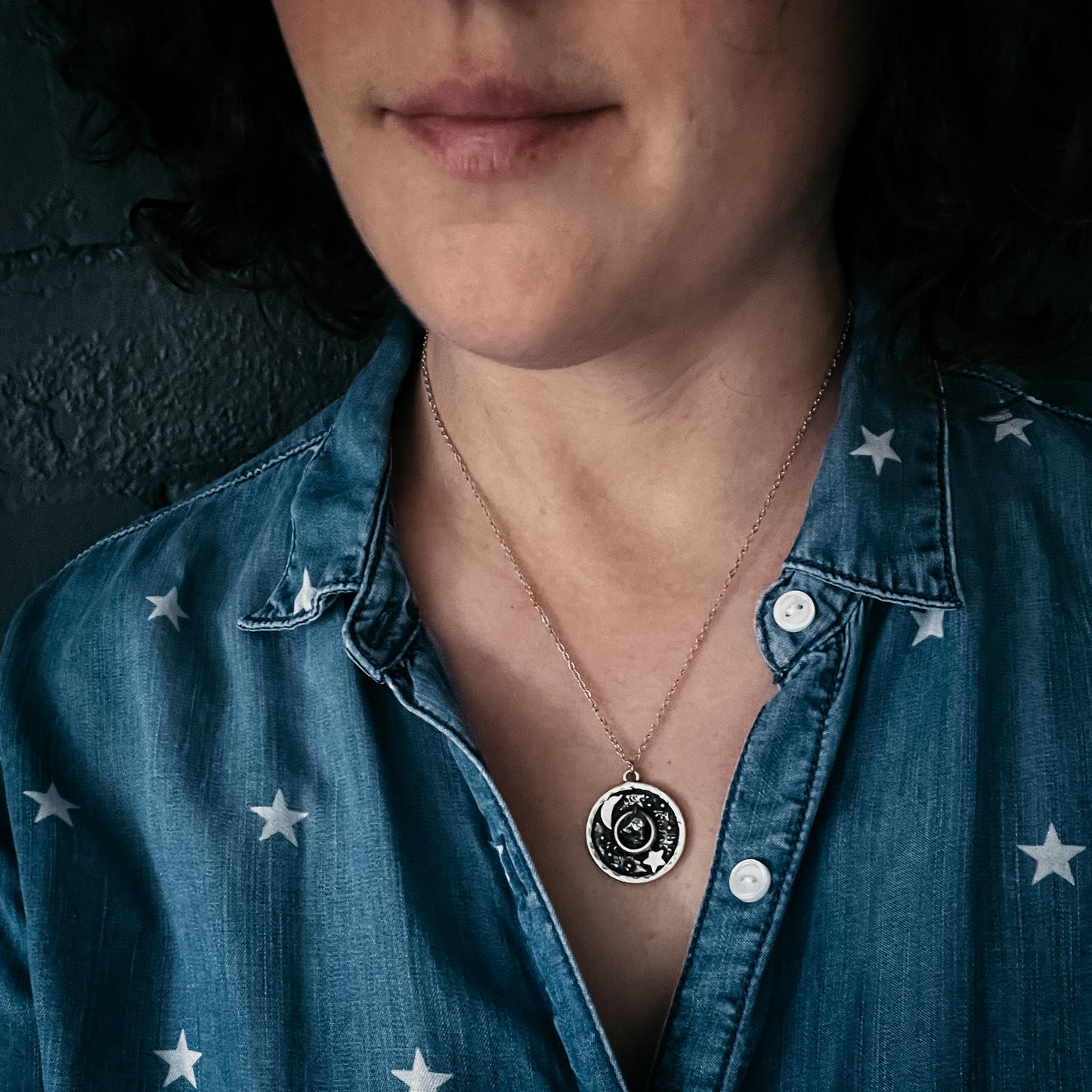 Night Sky Pendant Necklace with Authentic Meteorite Necklace Yugen Handmade