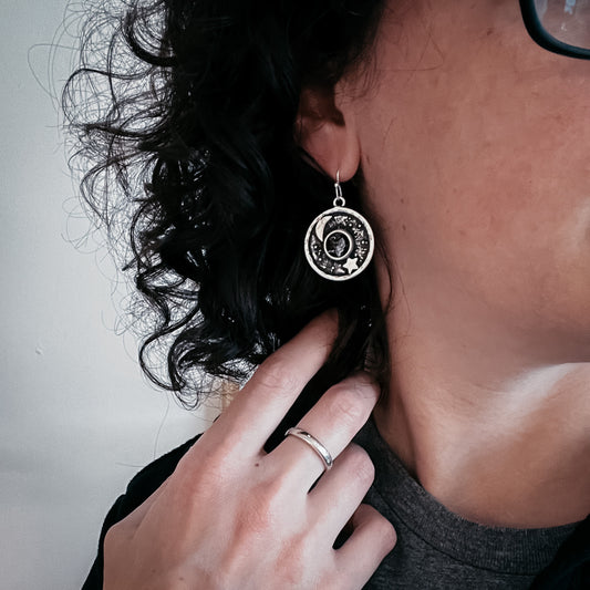 Night Sky Dangle Earrings with Raw Meteorite Earrings Yugen Handmade