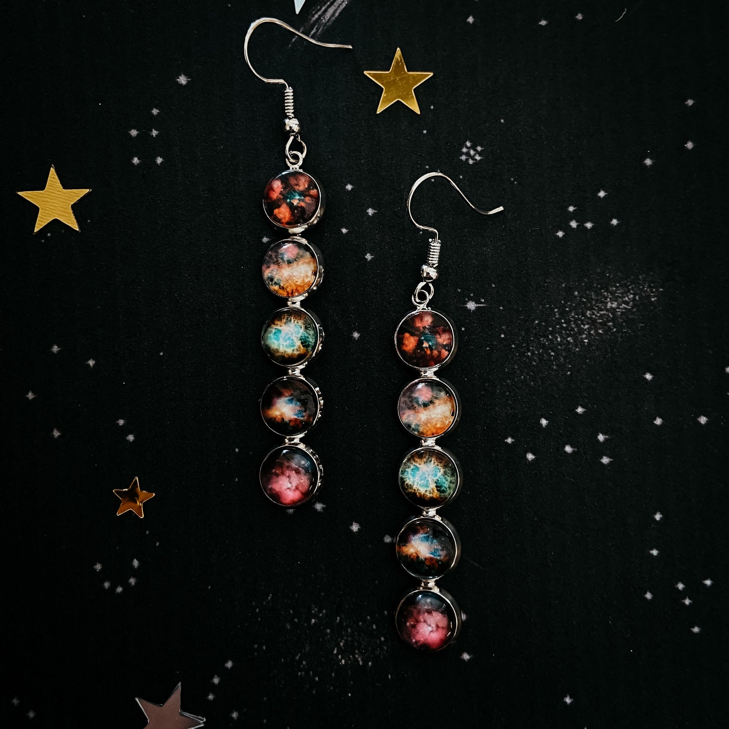 Nebula Rainbow Vertical Dangle Earrings Earrings Yugen Handmade   