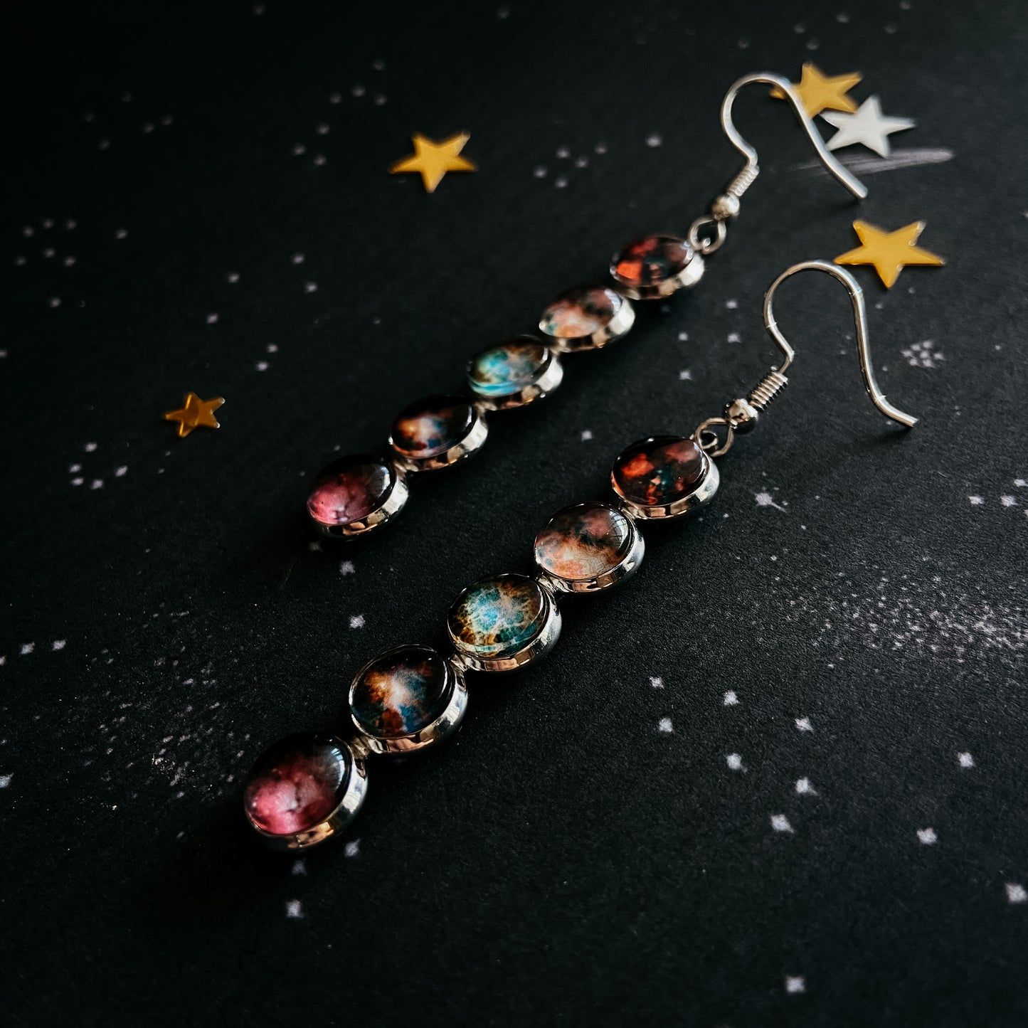 Nebula Rainbow Vertical Dangle Earrings Earrings Yugen Handmade   