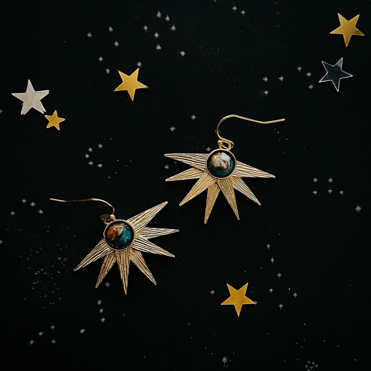 Sun Goddess Earrings with Copper Oyster Turquoise Earrings Yugen Handmade