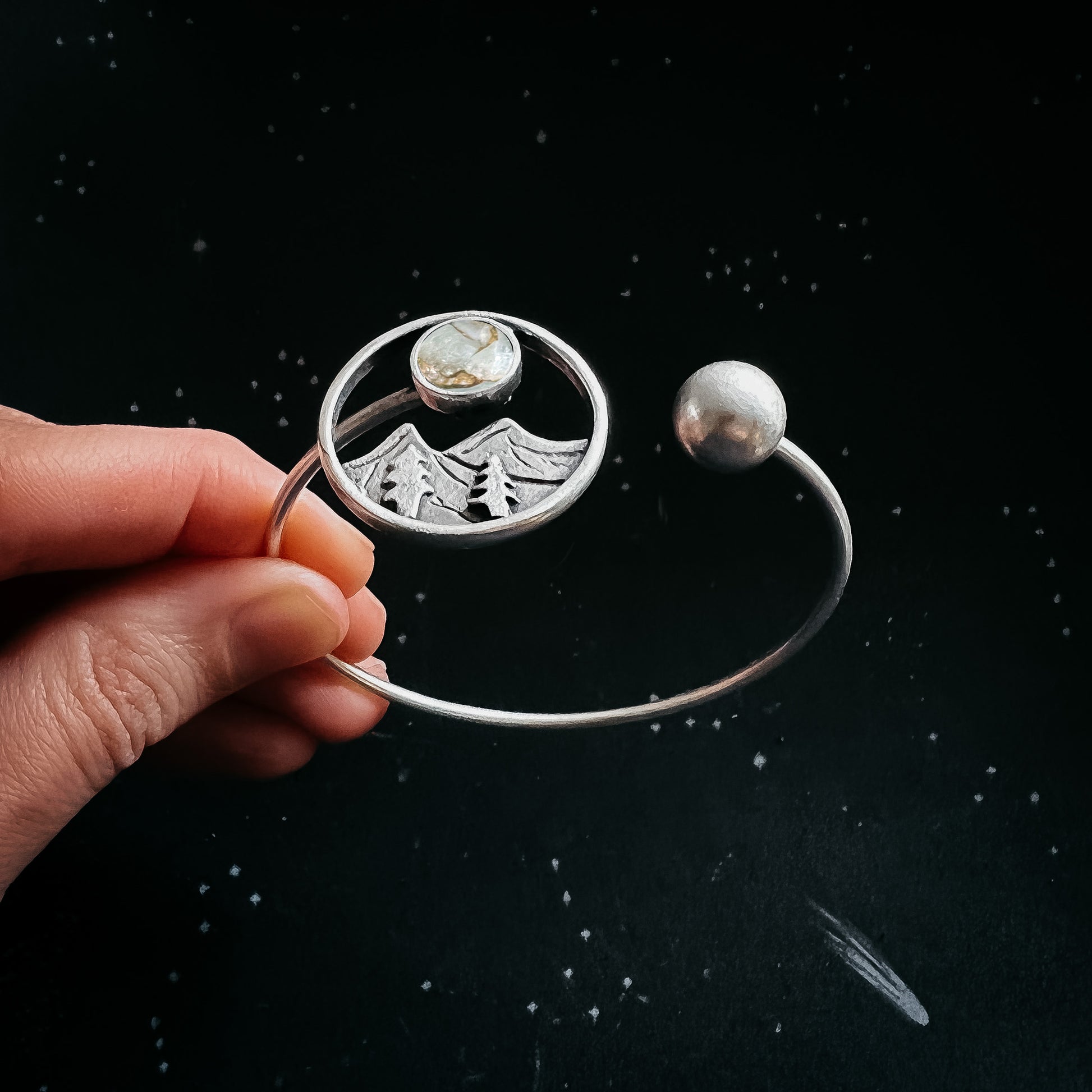 Landscape Bracelet with Mountains and Copper Calcite Moon Bracelet Yugen Handmade