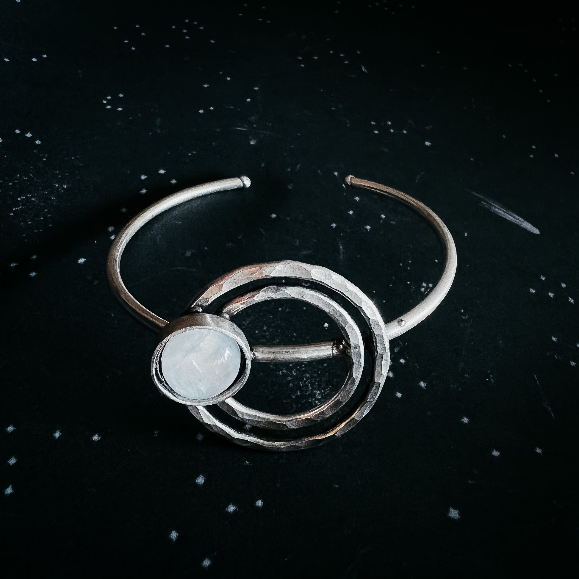 Cosmic Ripple Bracelet with Rainbow Moonstone Bracelet Yugen Handmade