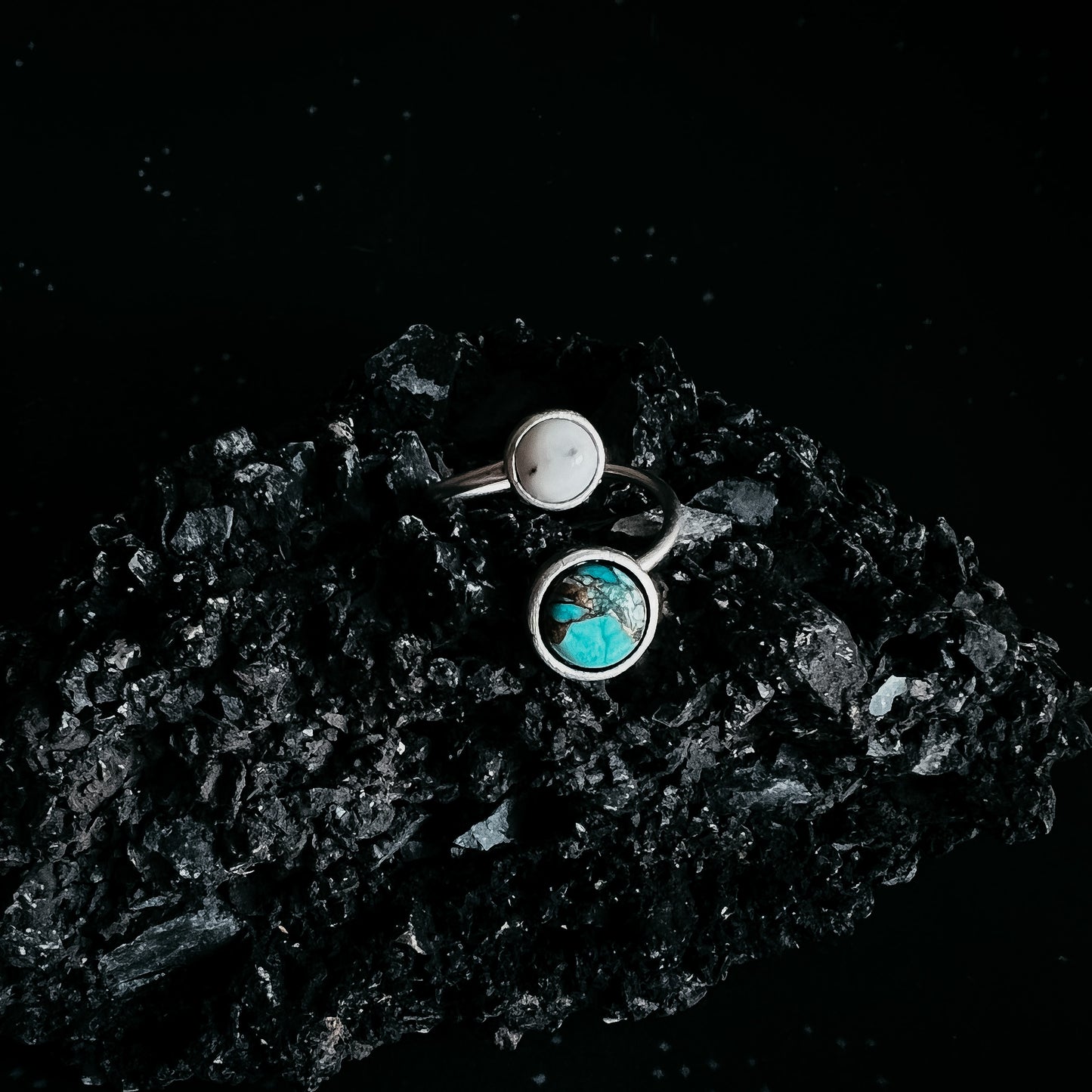 Earth and Moon Bypass Ring with Natural Stones Ring Yugen Handmade