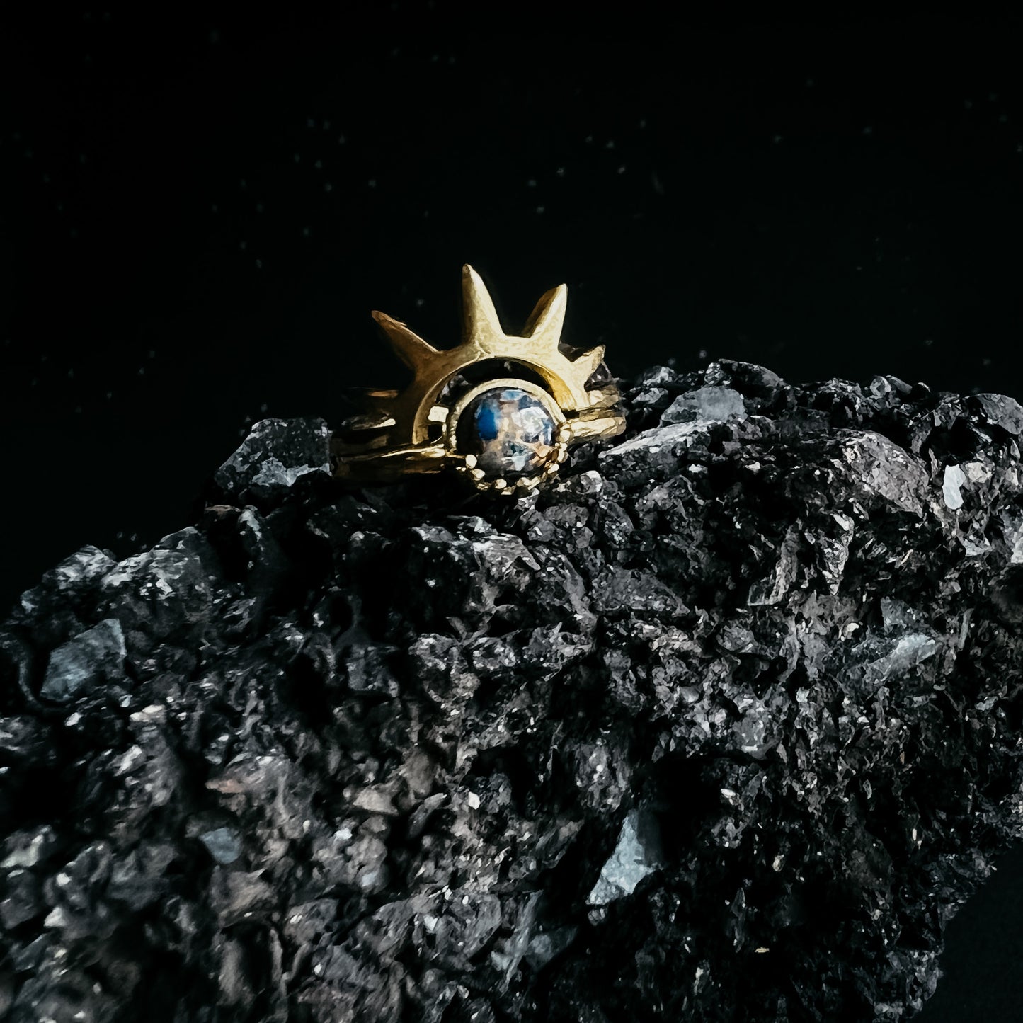 Dark Before the Dawn Sunburst Ring with Copper Lapis Lazuli Ring Yugen Handmade