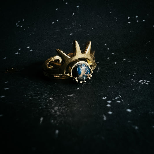 Dark Before the Dawn Sunburst Ring with Copper Lapis Lazuli Ring Yugen Handmade