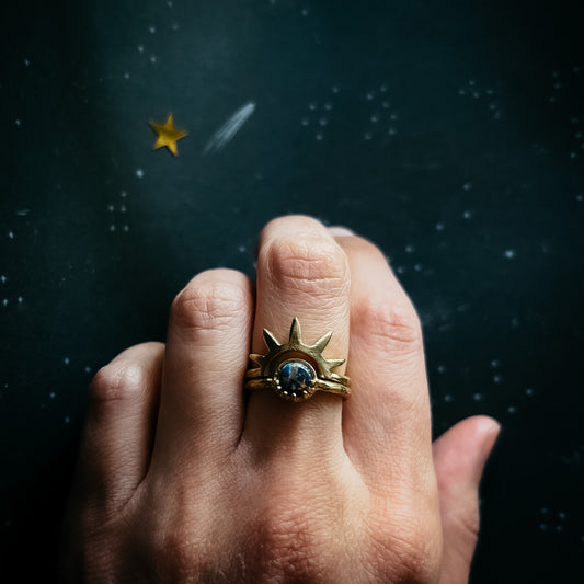 Dark Before the Dawn Sunburst Ring with Copper Lapis Lazuli Ring Yugen Handmade