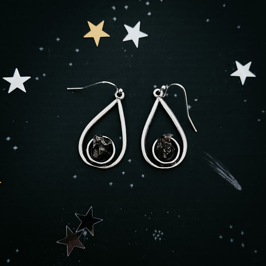 Teardrop Earrings with Raw Meteorite Earrings Yugen Handmade