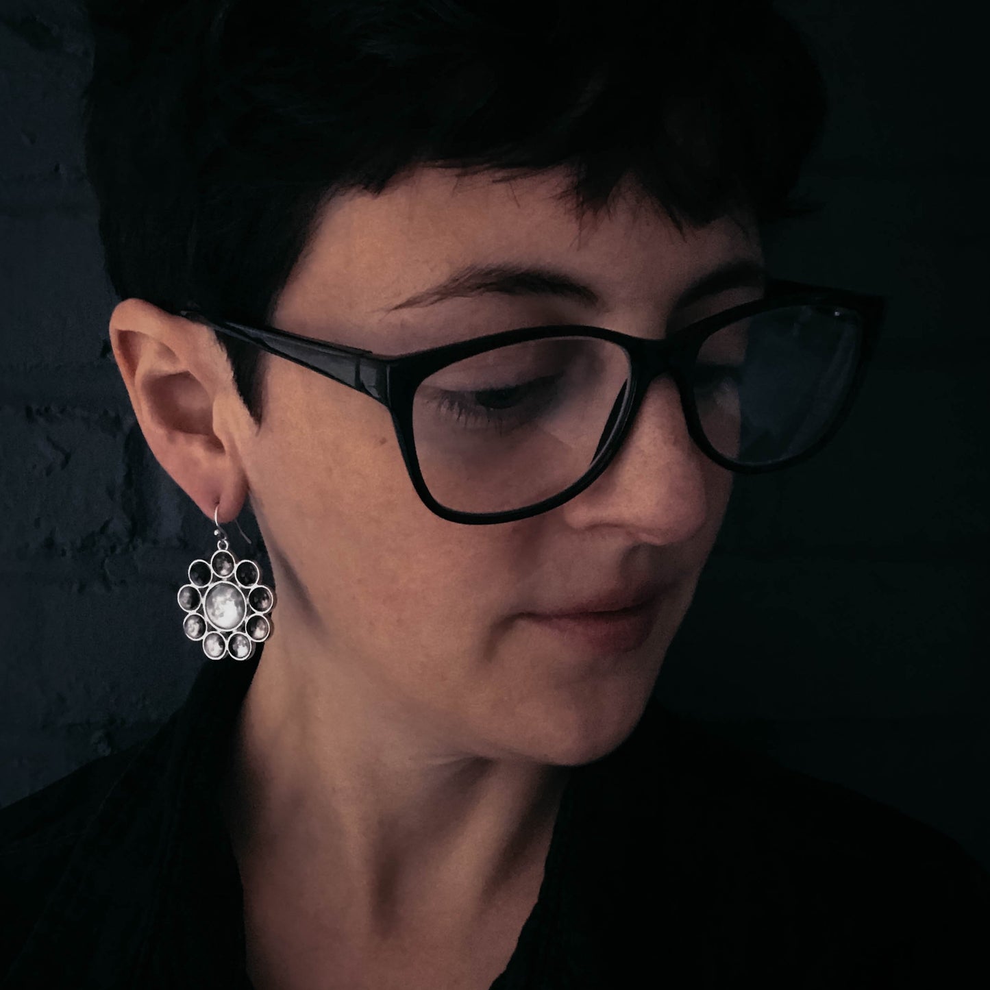 Moon Phases Halo Dangle Earrings Earrings Yugen Handmade