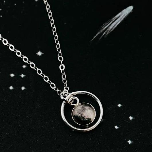 My Moon Mini Halo Necklace with Custom Lunar Phase Necklace Yugen Handmade Silver