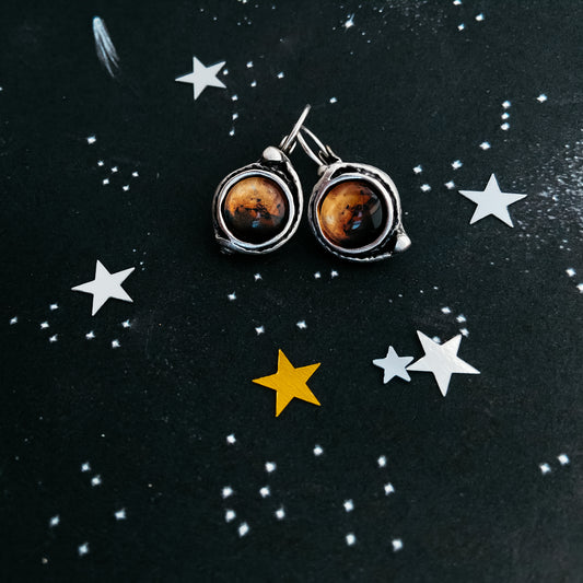 Mars and Moons Earrings - Stud or Leverback Earrings Yugen Handmade Dangle / Leverback