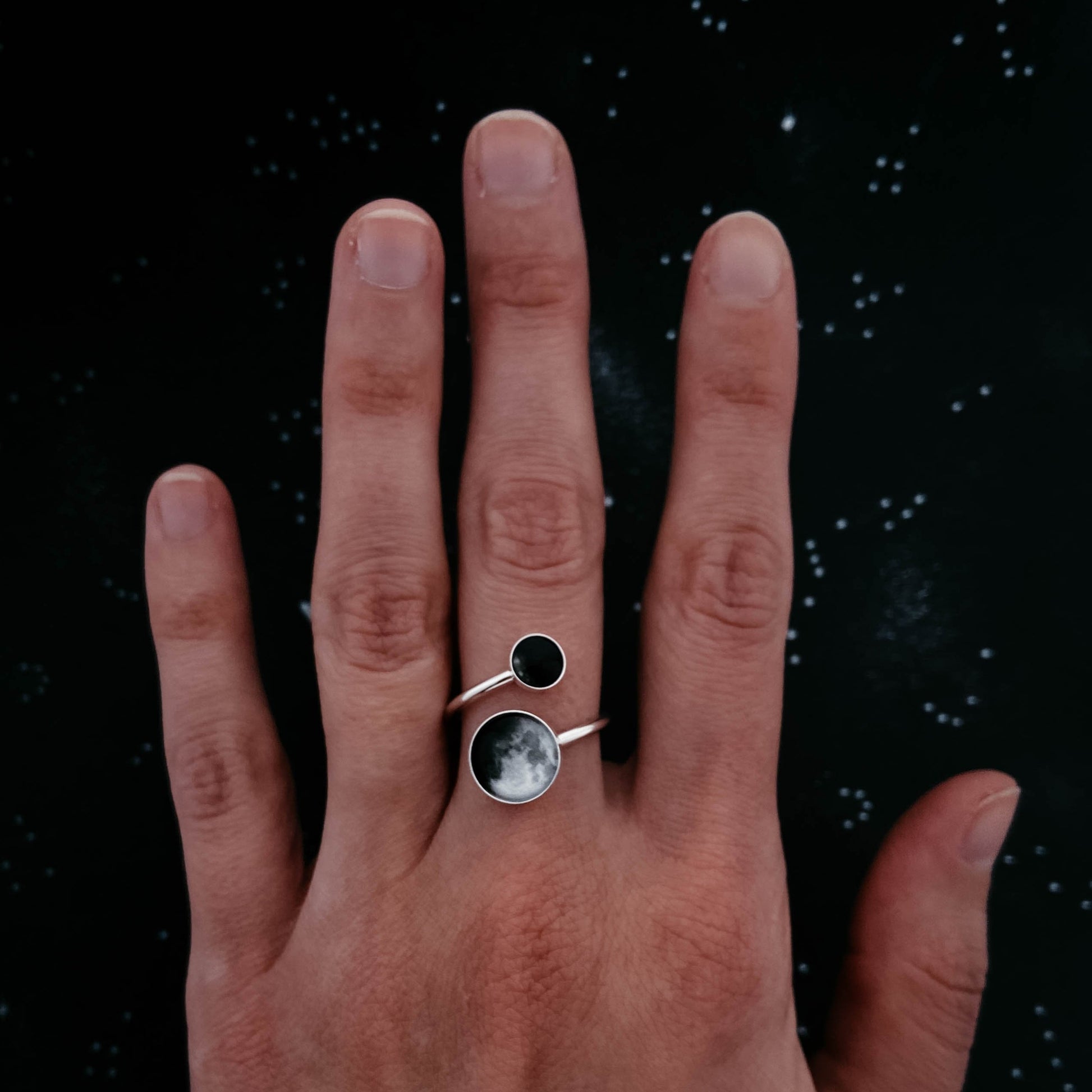 Mother and Me Ring - My Moon Phase Bypass Ring in Sterling Silver Ring Yugen Handmade   