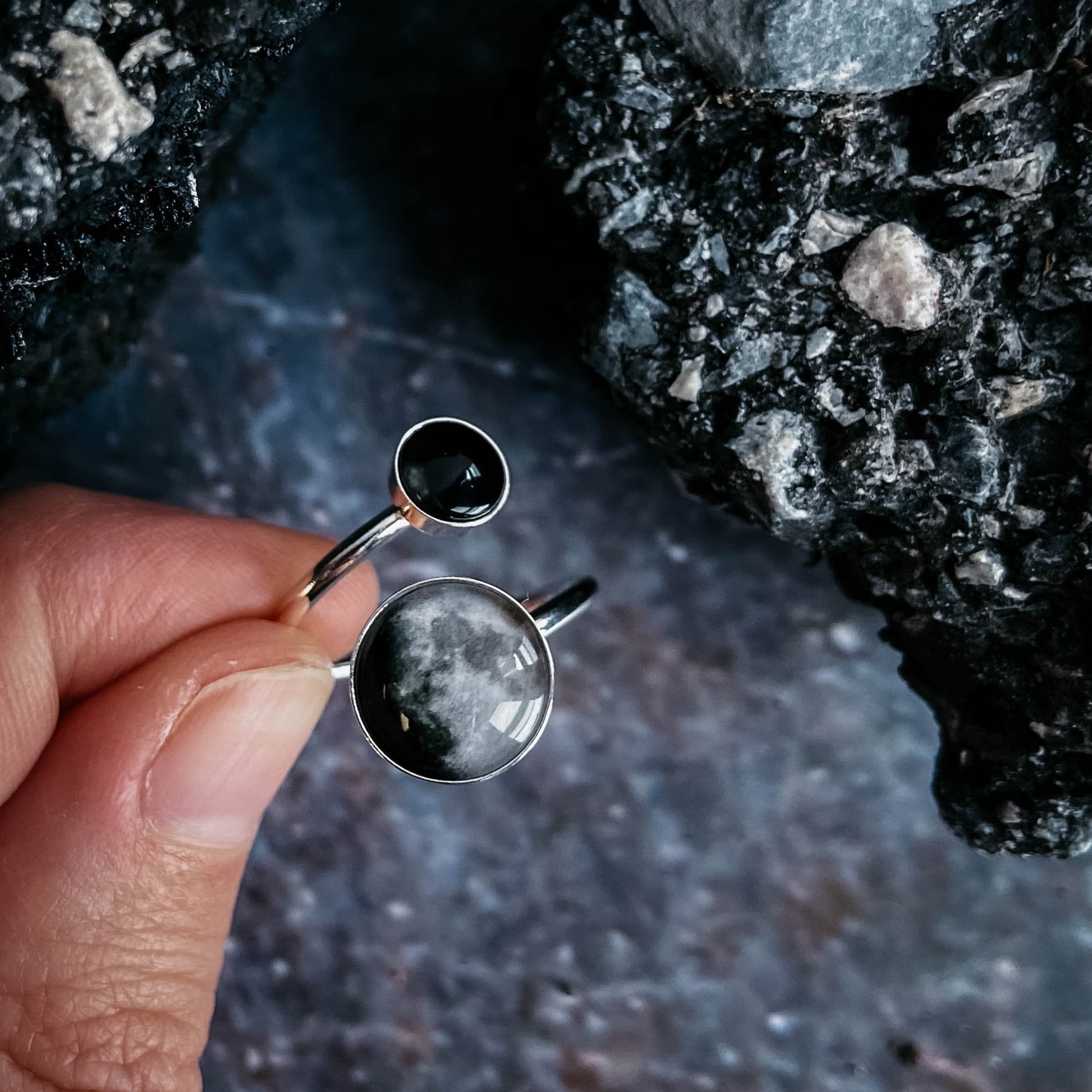 Mother and Me Ring - My Moon Phase Bypass Ring in Sterling Silver Ring Yugen Handmade