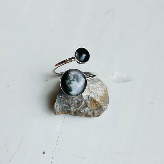 Mother and Me Ring - My Moon Phase Bypass Ring in Sterling Silver Ring Yugen Handmade