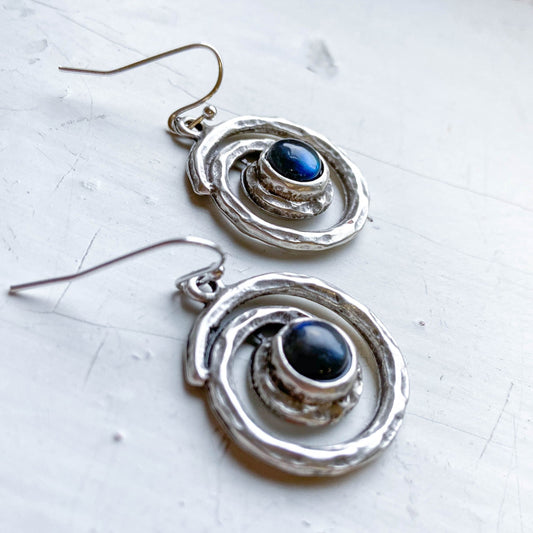 Milky Way Earrings - Spiral Silver Dangle Earrings with Labradorite Earrings Yugen Handmade