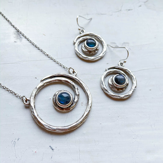 Milky Way Jewelry Set - Spiral Silver Necklace and Earrings with Labradorite Jewelry Set Yugen Handmade
